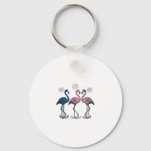 Patriotic Flamingo Trio Vintage Engraving Design_1 Keychain