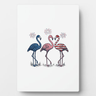 Patriotic Flamingo Trio Vintage Engraving Design_1 Plaque
