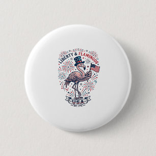Patriotic Flamingo Vintage Engraving Shirt Design_ 2 Inch Round Button
