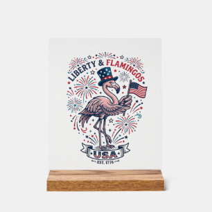 Patriotic Flamingo Vintage Engraving Shirt Design_ Acrylic Sign
