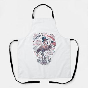 Patriotic Flamingo Vintage Engraving Shirt Design_ Apron