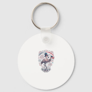 Patriotic Flamingo Vintage Engraving Shirt Design_ Keychain