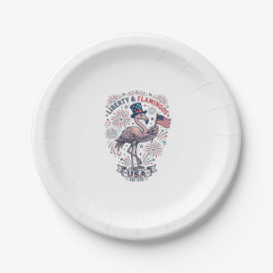 Patriotic Flamingo Vintage Engraving Shirt Design_ Paper Plate