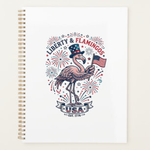 Patriotic Flamingo Vintage Engraving Shirt Design_ Planner