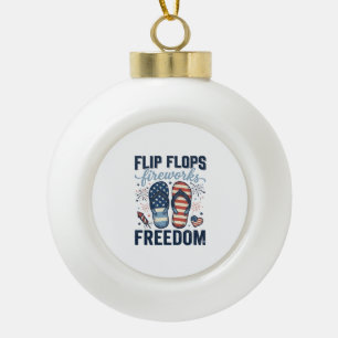 Patriotic Flip Flops Fireworks Freedom Shirt Desig Ceramic Ball Christmas Ornament