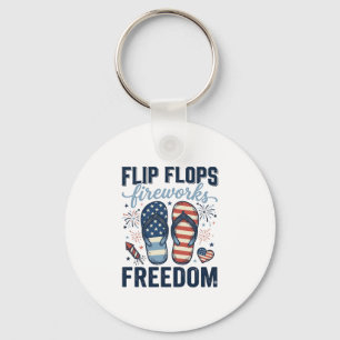 Patriotic Flip Flops Fireworks Freedom Shirt Desig Keychain