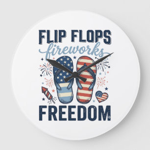 Patriotic Flip Flops Fireworks Freedom Shirt Desig Large Clock