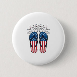 Patriotic Flip Flops Fireworks Summer Shirt Design 2 Inch Round Button