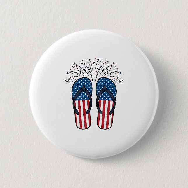 Patriotic Flip Flops Fireworks Summer Shirt Design 2 Inch Round Button (Front)