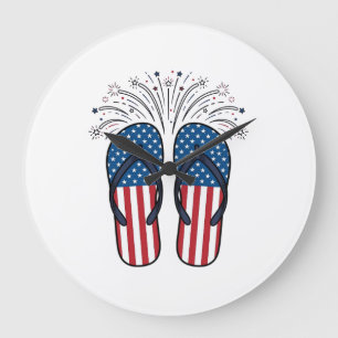 Patriotic Flip Flops Fireworks Summer Shirt Design Large Clock