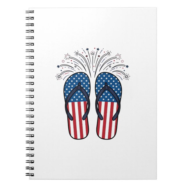 Patriotic Flip Flops Fireworks Summer Shirt Design Notebook (Front)