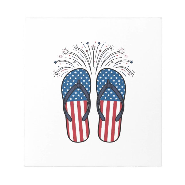 Patriotic Flip Flops Fireworks Summer Shirt Design Notepad (Front)