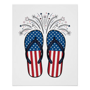 Patriotic Flip Flops Fireworks Summer Shirt Design Poster