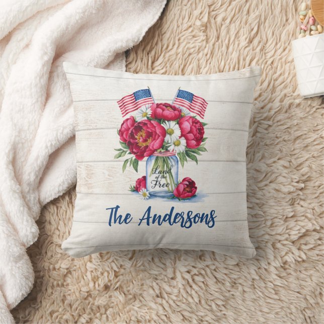 Patriotic Floral 4th of July  Throw Pillow (Blanket)