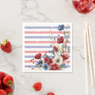 Patriotic Floral and Stripes Party Paper  Napkin