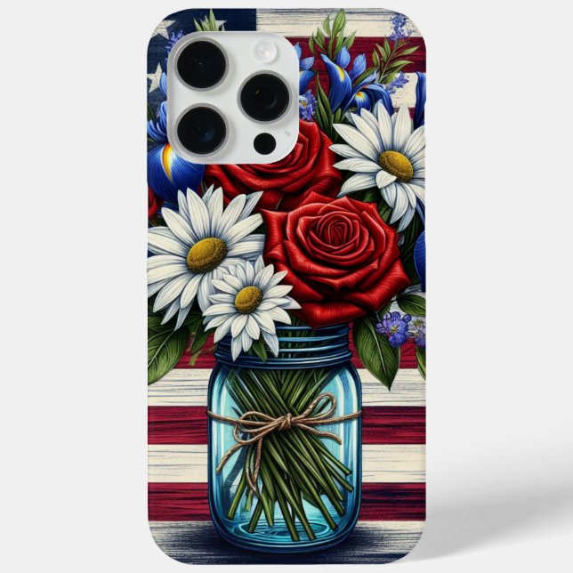 Patriotic, floral distressed American Case-Mate iPhone Case (Back)