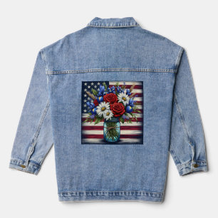 Patriotic, floral distressed American Denim Jacket