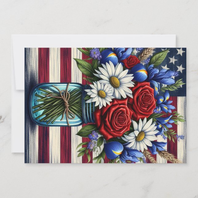 Patriotic, floral distressed American Holiday Card (Front)
