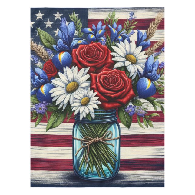 Patriotic, floral distressed American Tablecloth (Front)