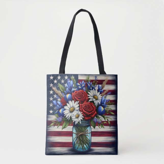 Patriotic, floral distressed American Tote Bag (Front)