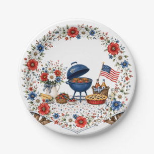 Patriotic Floral Memorial Day BBQ Paper Plate