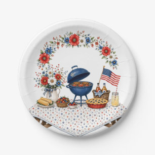 Patriotic Floral Memorial Day BBQ Paper Plate