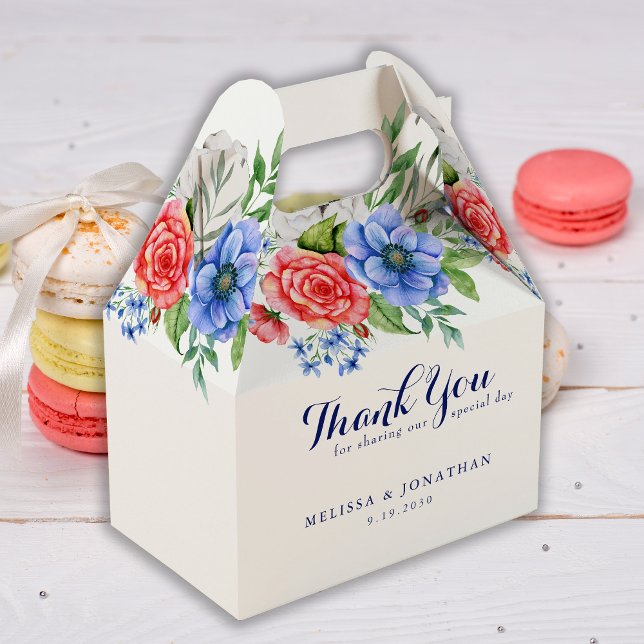 Patriotic Floral Red White Blue 4th July Wedding Favor Box (Creator Uploaded)