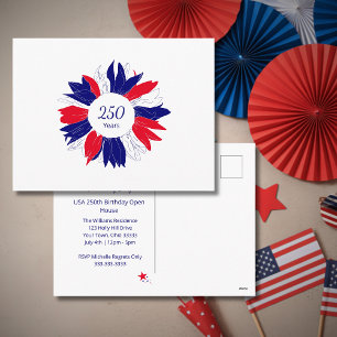 Patriotic Floral USA 250 Years Fourth of July BBQ Holiday Postcard