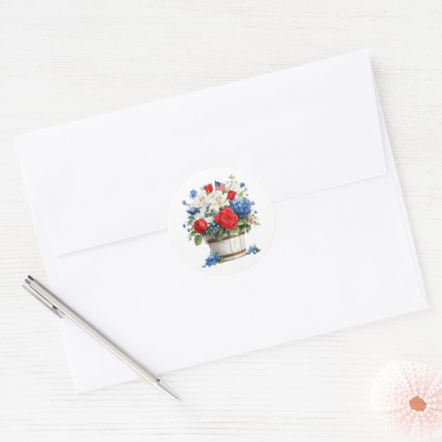 Patriotic Florals Classic Round Sticker (Envelope)