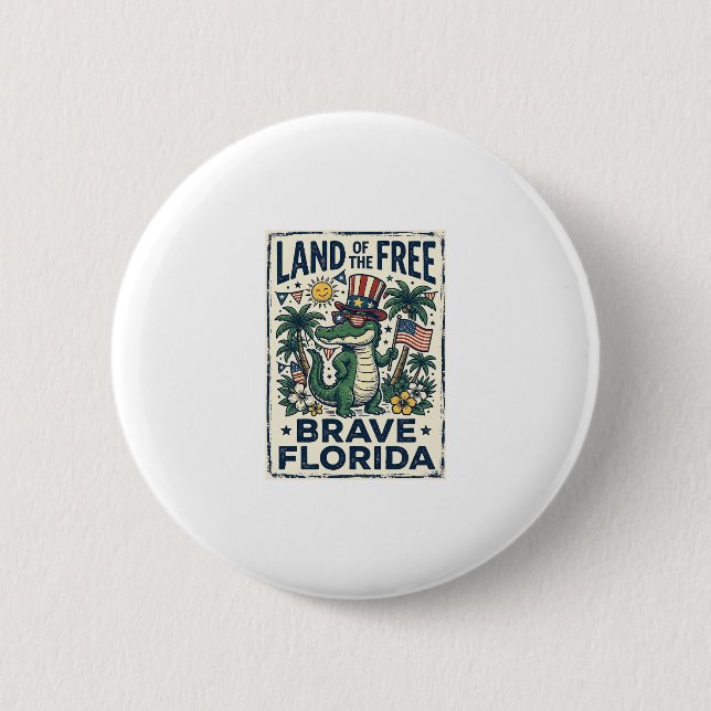 Patriotic Florida Alligator 4th of July 2 Inch Round Button (Front)