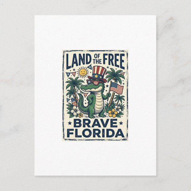 Patriotic Florida Alligator 4th of July Postcard (Front)