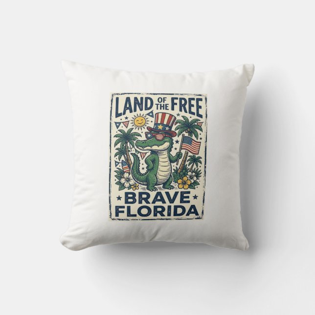 Patriotic Florida Alligator 4th of July Throw Pillow (Front)