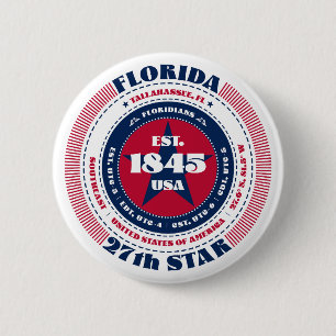 Patriotic Florida Circle with State Details 2 Inch Round Button