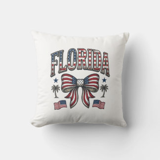 Patriotic Florida Vintage Bow Fourth of July Shirt Throw Pillow