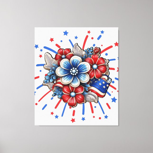Patriotic Flowers in Red White & Blue 4th of July Canvas Print (Front)