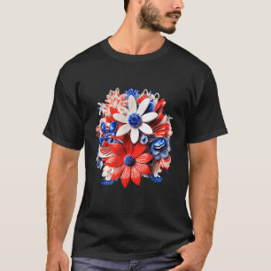Patriotic Flowers in Red White & Blue 4th of July T-Shirt