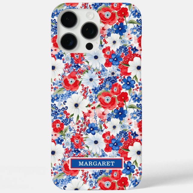 Patriotic Flowers Monogrammed Case-Mate iPhone Case (Back)