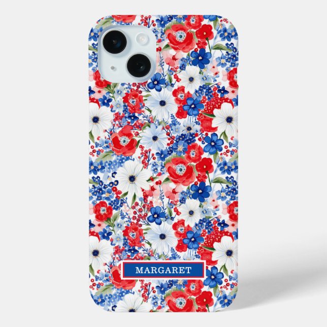 Patriotic Flowers Monogrammed Case-Mate iPhone Case (Back)