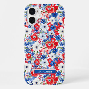 Patriotic Flowers Monogrammed iPhone 16 Plus Case