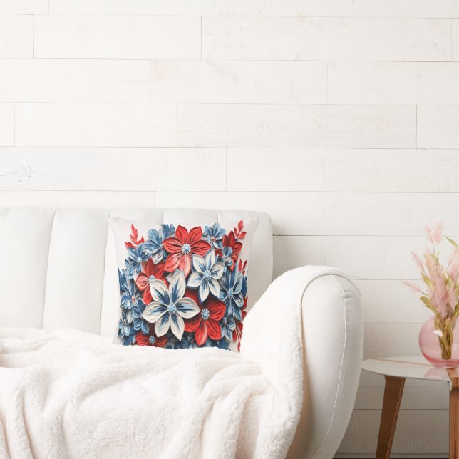 Patriotic Flowers Throw Pillow (Couch)