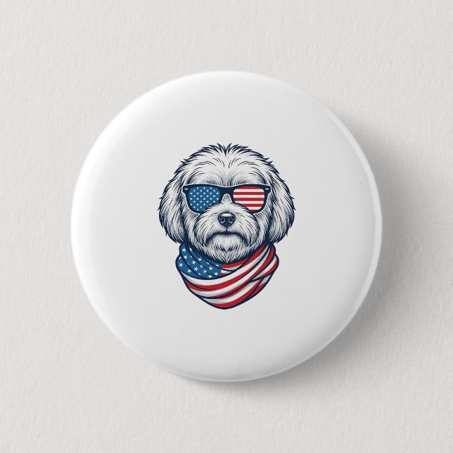 Patriotic Fluffy Dog Vector Illustration_1 2 Inch Round Button (Front)