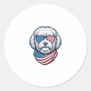 Patriotic Fluffy Dog Vector Illustration_1 Classic Round Sticker