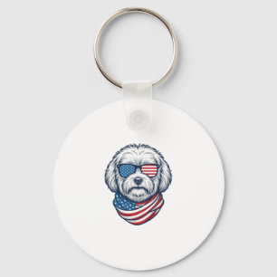 Patriotic Fluffy Dog Vector Illustration_1 Keychain