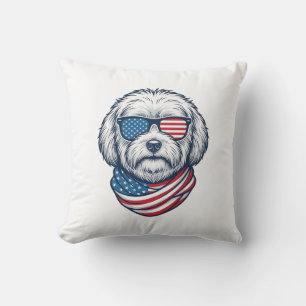 Patriotic Fluffy Dog Vector Illustration_1 Throw Pillow