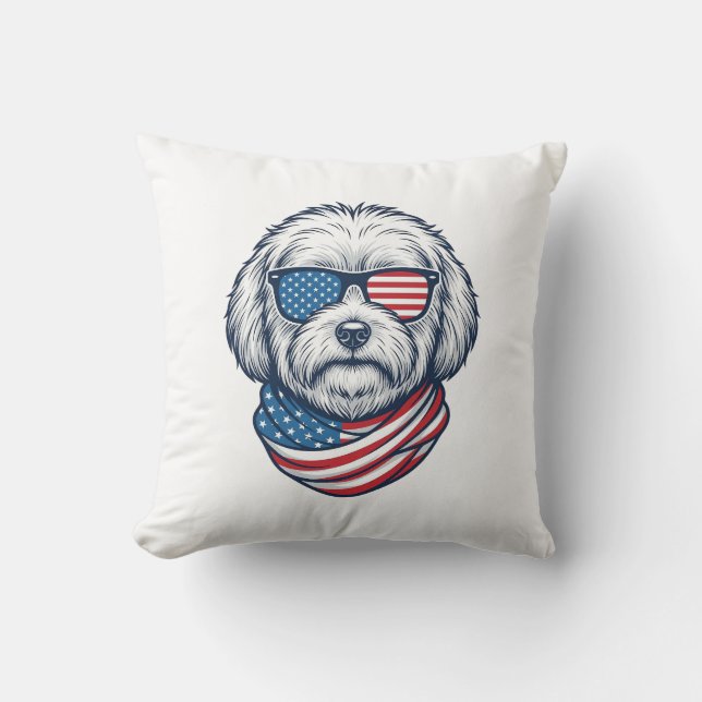 Patriotic Fluffy Dog Vector Illustration_1 Throw Pillow (Front)