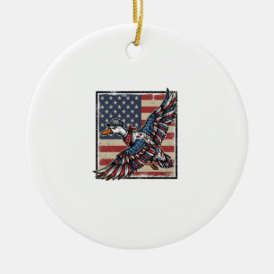 Patriotic Flying Duck Vintage Engraving Shirt Desi Ceramic Ornament