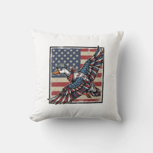 Patriotic Flying Duck Vintage Engraving Shirt Desi Throw Pillow