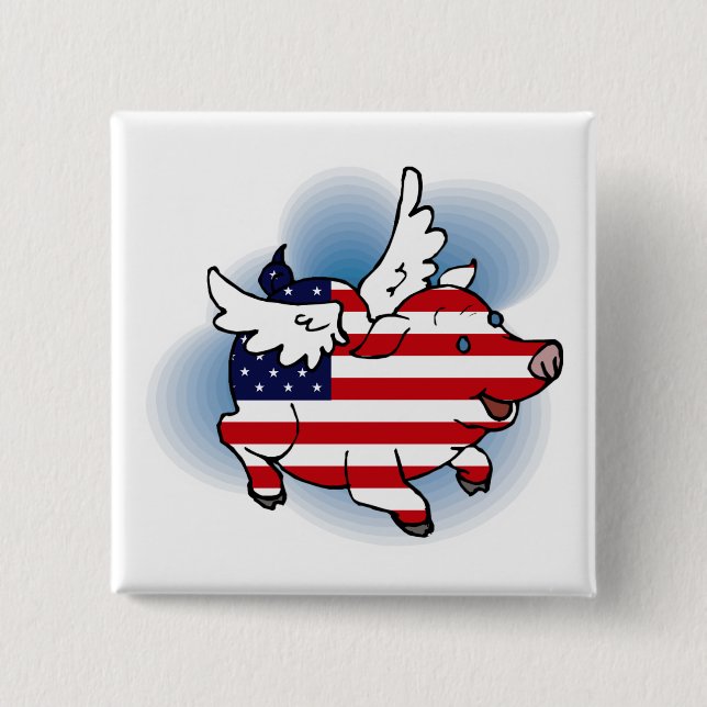 Patriotic Flying Pig(s) - July 4 - 4th of July 2 Inch Square Button (Front)