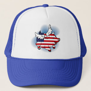 Patriotic Flying Pig Trucker Hat