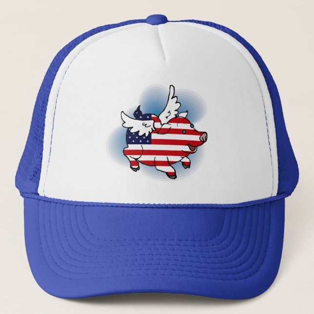 Patriotic Flying Pig Trucker Hat (Front)